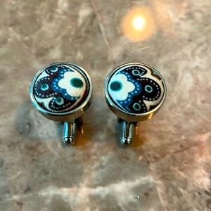 Vintage cufflinks Blue & brown paisley unique men’s cufflinks!
